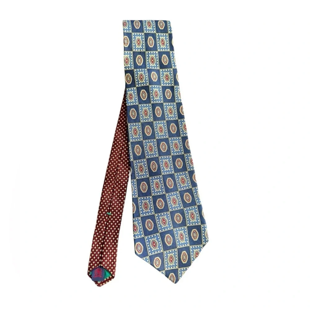 Tommy Hilfiger 100% Silk Reversible Geometric Print Tie Blue Red U26